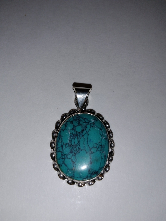Jewelry - Turquoise Stone  Pendant - Teal Blue Oval Necklace